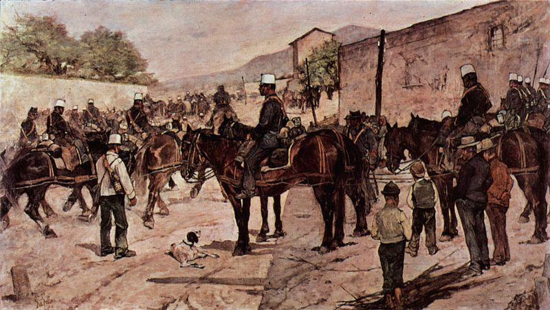 Giovanni Fattori Artilleriecorps zu Pferd auf einer Dorfstrasse Germany oil painting art